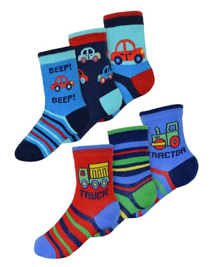 Baby Boys Cotton Cars Trucks Design Pattern Socks | 6 Pair Multipack | Sock Snob | Socks for Toddler - Cars