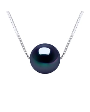 Ketting gekweekte parel Zoetwater Round and Black 9-10 mm Venetiaans Chain White Gold