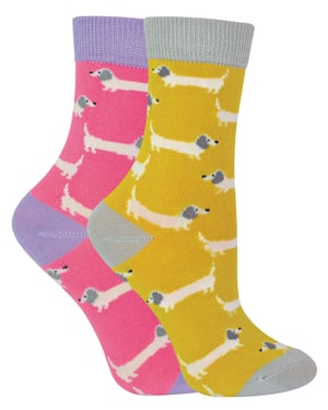 Miss Sparrow - 2 Pack Girls Bamboo Animal Patterned Socks - Sausage Dogs