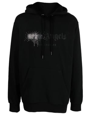 Palm Angel Rhinestone Logo Print Hoodie in Black