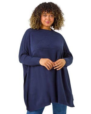 Curve High Neck Cable Knit Poncho