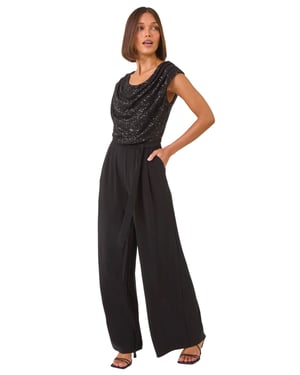Sequin Bodice Cowl Neck Jumpsuit