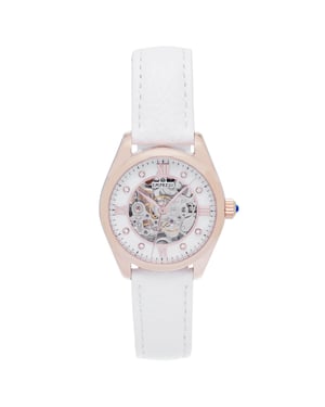 Keizerin Magnolia Automatic MOP Skeleton Dial Leather-Band Watch