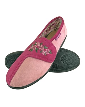 Dunlop - Dames Verstelbare Brede Pasvorm Geheugenfoam Bloemige Klittenbandslippers voor Oudere Vrouwen