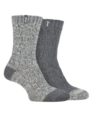 Dames Wollen Boot Sokken | Jeep | Dikke Buitensokkenset met Ribbels voor Vrouwen - Anti-Blaren - Slate / Wit