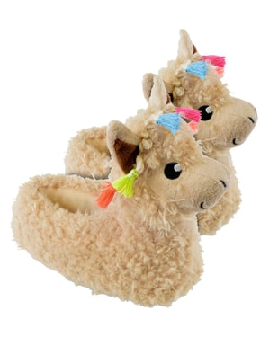 Kinderen / kinderen pluche 3d lama hoofd pantoffels - Beige