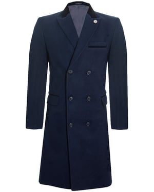 Heren 3/4 lange dubbele rij knopen Navy Crombie overjas wollen jas Peaky Blinders