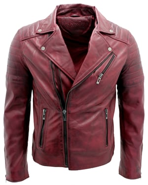 Slim Fit Brando Style Cross Zip Leather Biker Jacket