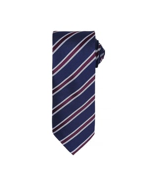 Premier Mens Waffle Stripe Formal Business Tie (Pack of 2) (Navy/Aubergine)