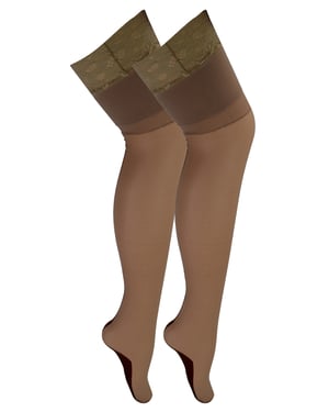 2 Pair Multipack Women's Seamed Stockings with Lace Top | Sock Snob | Ladies Thigh High Stockings - Nude / Black
