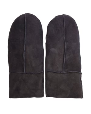 Womens Black Genuine Real Sheepskin Suede Mittens Warm Gloves