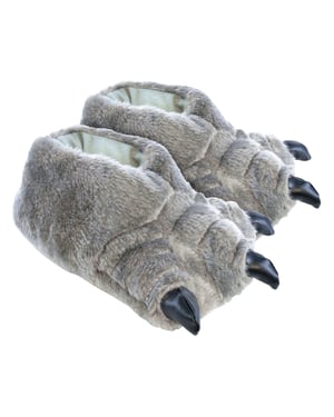 Kids Novelty 3D Monster Feet Plsh Slippers | Gift for Children - Grey