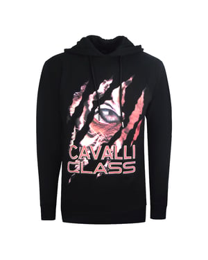 Cavalli Class Peeking Tiger Design Black Hoodie