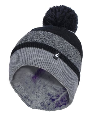 Heat Holders - Damvarm stickad fleecefodrad vinterhatt med Pom Pom - Svart / Grå