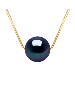 Ketting gekweekte parel Zoetwater Round and Black 9-10 mm Venetiaans Geel Gouden Ketting