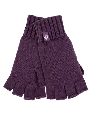 Heat Holders - Solide gebreide vingerloze dameshandschoenen - Paarse Vaste Stof