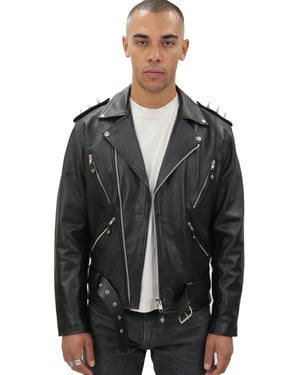 Men's Brando Black ''Ghostrider'' Spiked Leather Biker Jacket-Munich
