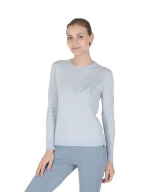Crown Of Edinburgh Cashmere Long Sleeve Art 004 Light Blue Letter A