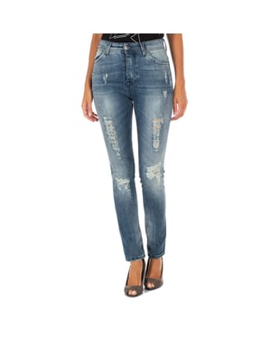 Long denim pants with straight hem cut 10DB50280 woman