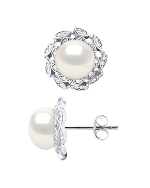 Earrings Real Cultured Freshwater Pearls Button 8-9 mm