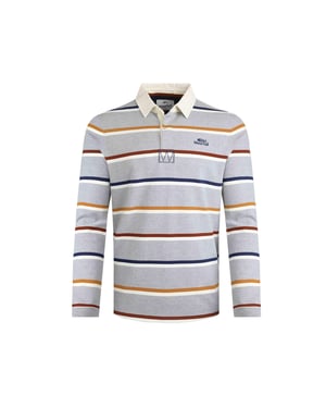 Weird Fish Heren Laxton gestreept organisch rugby shirt met lange mouwen (Grijze Mergel)