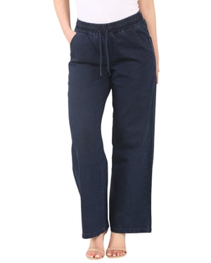 MYT Womens Elasticated High Waist Wide Leg Jeans in Dark Blue
