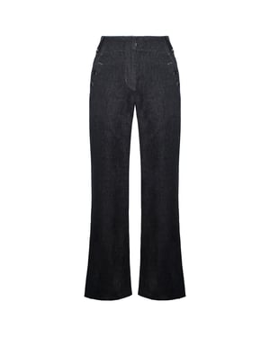 Timberland Wide Leg Relaxed Chambray Marinblå Linnebyxor för kvinnor A0597 440