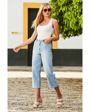 Light Wash Denim Culotte Jeans
