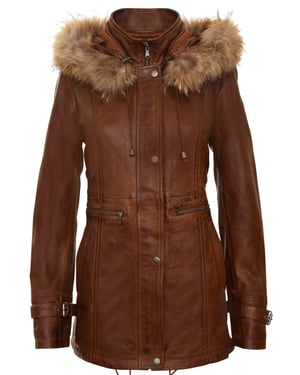 Dames warm leren parkajack met capuchon-Northwich