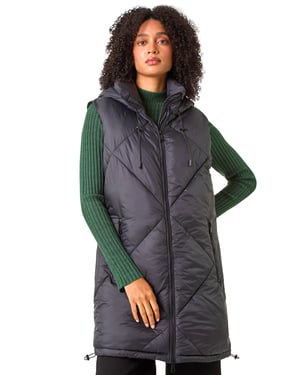 Longline Quilted Hooded Gilet