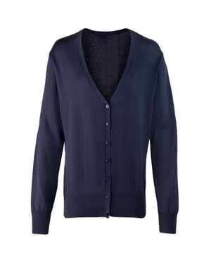 Premier Dames/dames knoop door V-hals gebreid vest met lange mouwen (Marine)