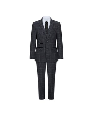 3-delig antracietgrijs tweed geruit vintage retro pak voor jongens