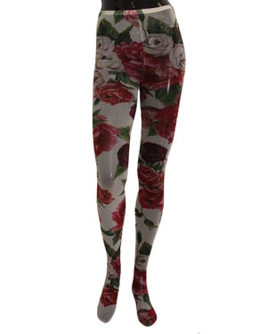 Dolce & Gabbana Damstrumpbyxor med Vitt Blommönster i Nylon