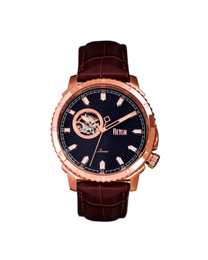 Reign Bauer Automatic Semi-SkeletonLeather-Band Watch