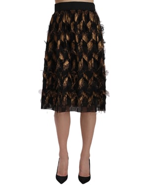 Dolce & Gabbana Vrouwen Zwart Goud Franje Metallic Koker A-lijn Rok