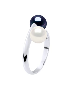 Ring Jij & Ik - 2 Echte Gecultiveerde Zoetwaterparels Rond 6-7 mm - Kwaliteit AAA