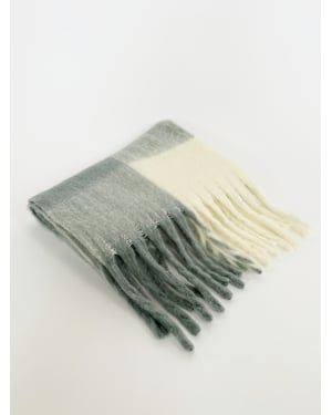 Chunky Grey and White Check Scarf