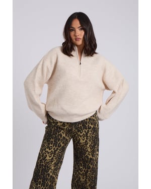 Urban Bliss Cream Ribbed Half Zip Jumper