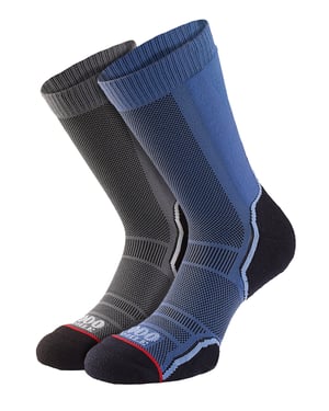 1000 Mile - 2 Pack Mens Trek Single Layer Breathable Walking Merino Wool Socks - Navy / Charcoal