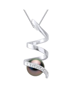 Hanger Spiraal Diamanten 0,06 Ct - Kwaliteit HSI - Wit Goud - Echte Geculte Tahiti Parel Rond 7-8 mm