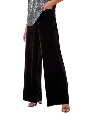 Petite Wide Leg Velvet Stretch Trouser