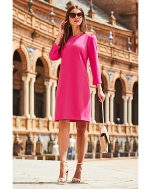 Hot Pink Ruched Shoulder Shift Dress