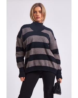 Grey Wide Stripe Oversized Jumper