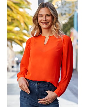 Orange Pleat Sleeve Tunic Top