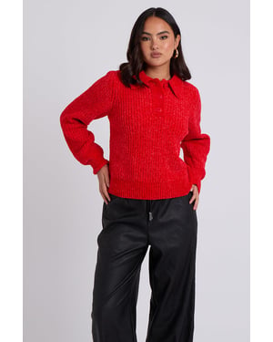 Urban Bliss Red Chenile Button Jumper