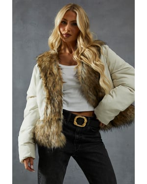 Faux Fur Trim Puffer Coat