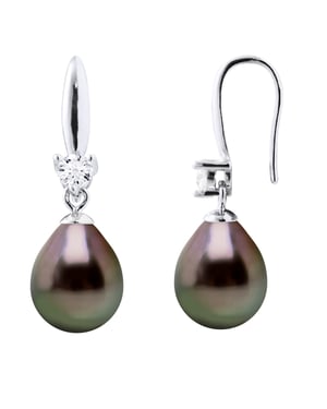 Oorbellen Zilver 925 & Cubic Zirconia - 2 Echte Gecultiveerde Tahiti Parel 8-9 mm