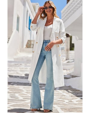 Ivory Longline Belted Trench Coat
