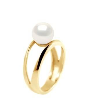 Rush Ring zoetwaterparels Button 7-8mm Natural White Yellow Gold