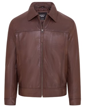 Herr Brun Retro Klassisk Läder Harrington Biker Jacket - Drammen